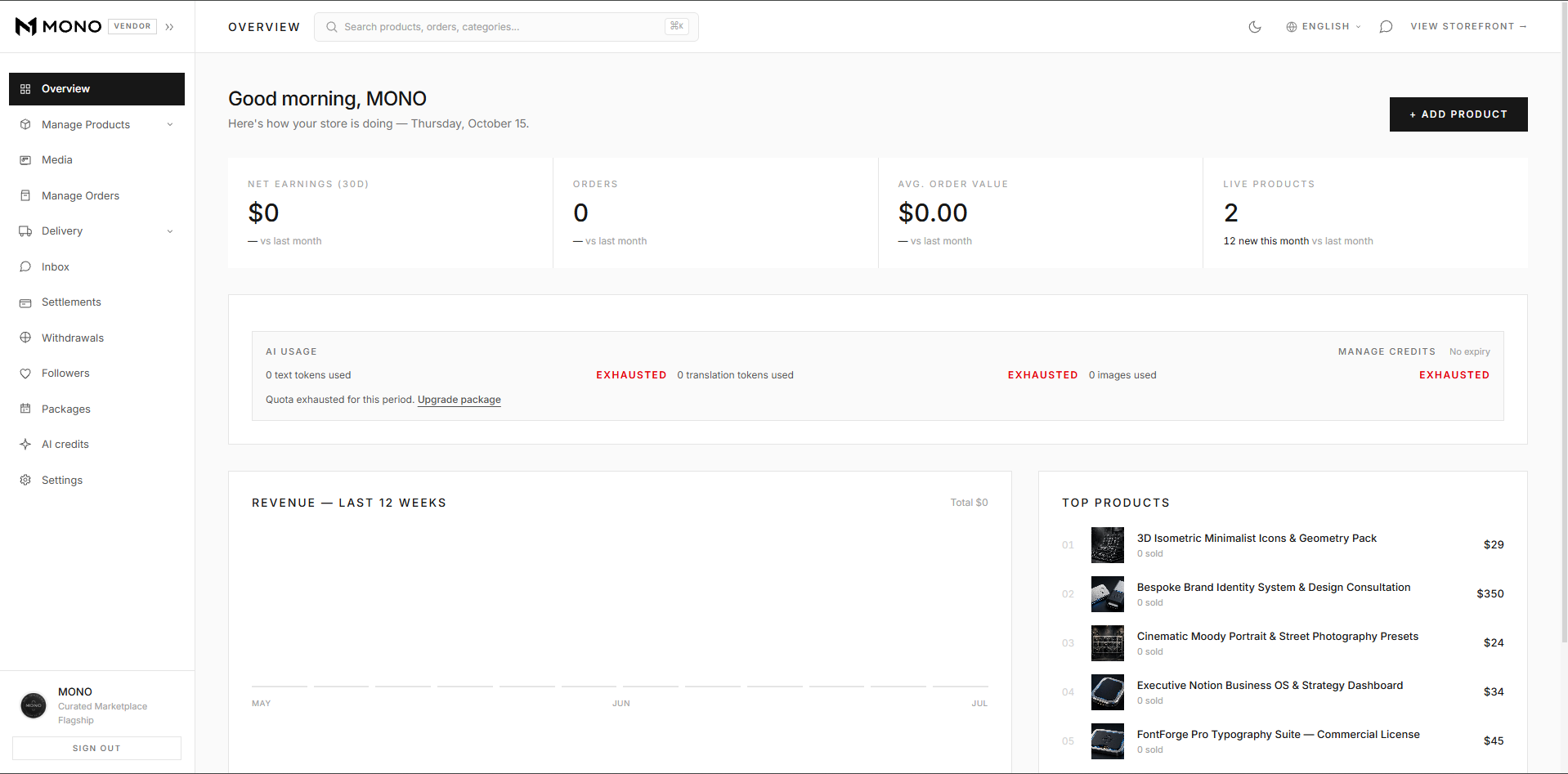 Vendor Panel Dashboard